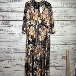 Soft Surroundings NWT Maxi Dress Arley Multicolor Floral Sz L Boho Jersey Casual